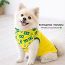 Roupinha Pet Brasil Copa + Bandana Roupa Cachorro Futebol Confortável - Porte Caes Pequeno ao Médio